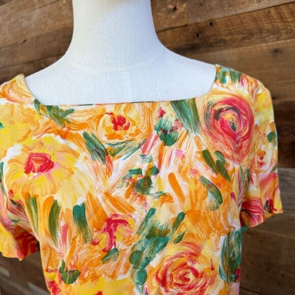 KC Spencer VNTG shift dress vivid abstact floral roses and poppies fully lined - Picture 3 of 7